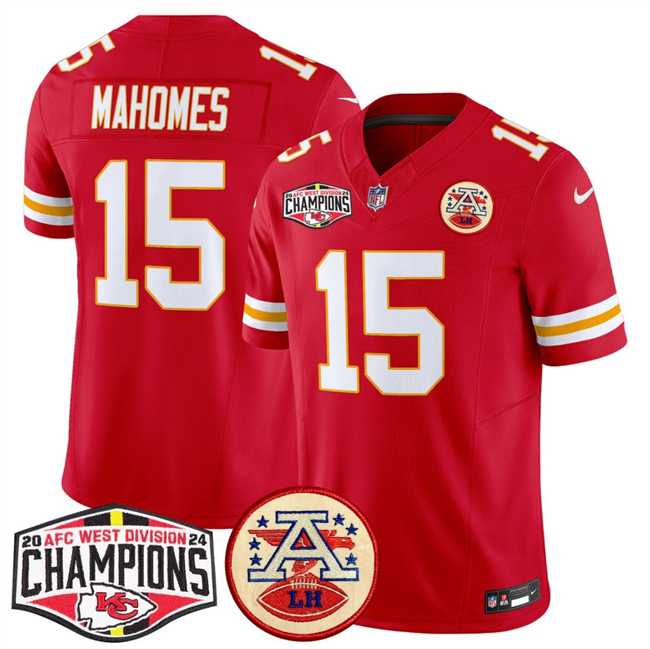 Mens Kansas City Chiefs #15 Patrick Mahomes Red F.U.S.E. 2024 AFC West Division Champions Vapor Limited Stitched Jersey